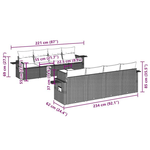 vidaXL sofas&aelig;t til haven 9 dele med hynder polyrattan sort