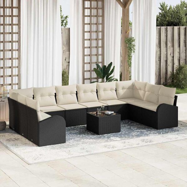 vidaXL Sofa Sæt med pude 11 pcs Sort Polyrattan