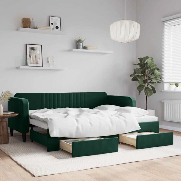 vidaXL daybed med udtr&aelig;k og skuffer 80x200 cm velour m&oslash;rkegr&oslash;n