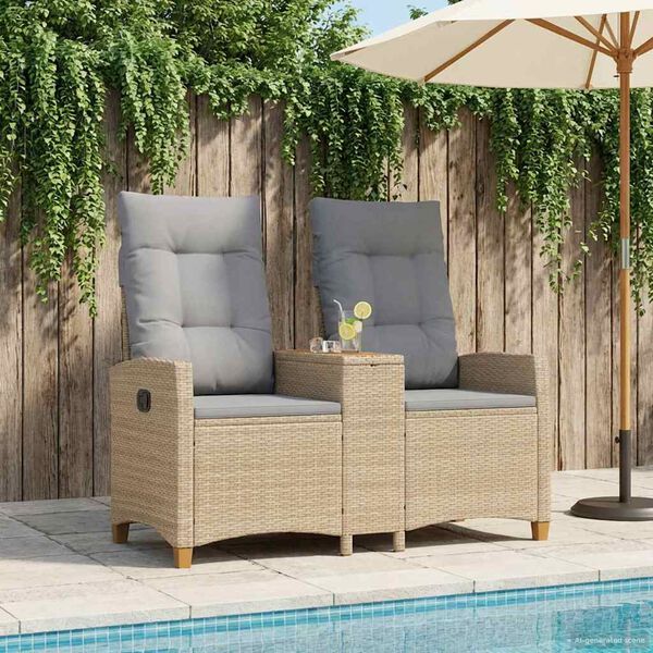 vidaXL Reclining Bench med Bord Beige og lys gr&aring; 126 x 65 x 112 cm