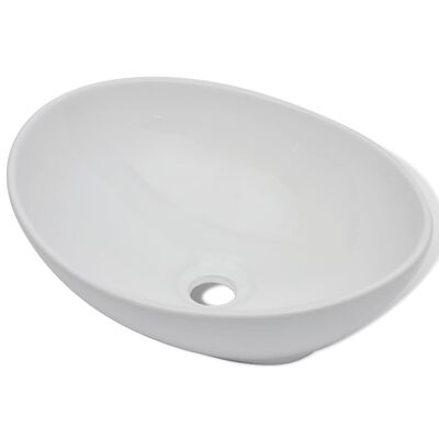 vidaXL badeværelseshåndvask med blandingsbatteri keramik oval hvid