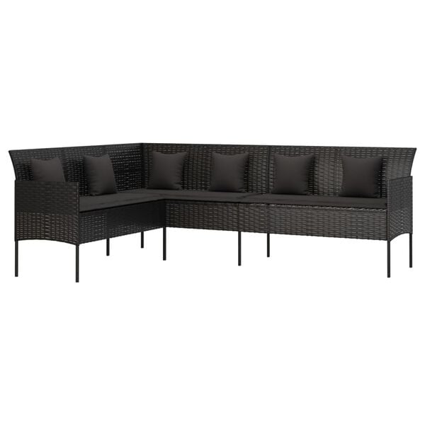 vidaXL L-formet havesofa med hynder polyrattan sort