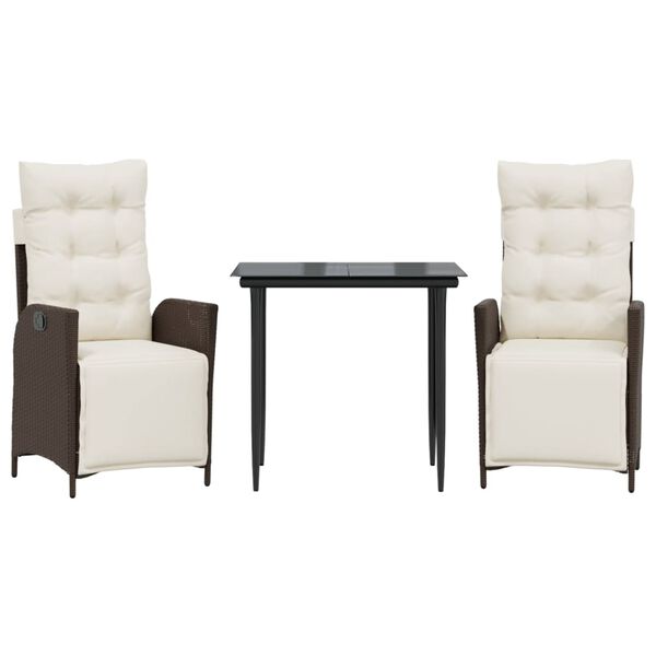 vidaXL spisebordssæt til haven 7 dele med hynder polyrattan brun