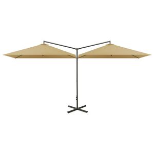 vidaXL dobbelt parasol 600x300 cm st&aring;lstang gr&aring;brun