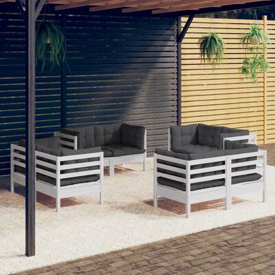 vidaXL loungesæt til haven 8 dele med antracitgrå hynder fyrretræ