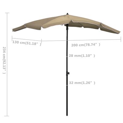 vidaXL parasol med stang 200x130 cm gråbrun