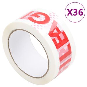 vidaXL pakketape 36 stk. 48 mm x 66 m FRAGILE-print hvid