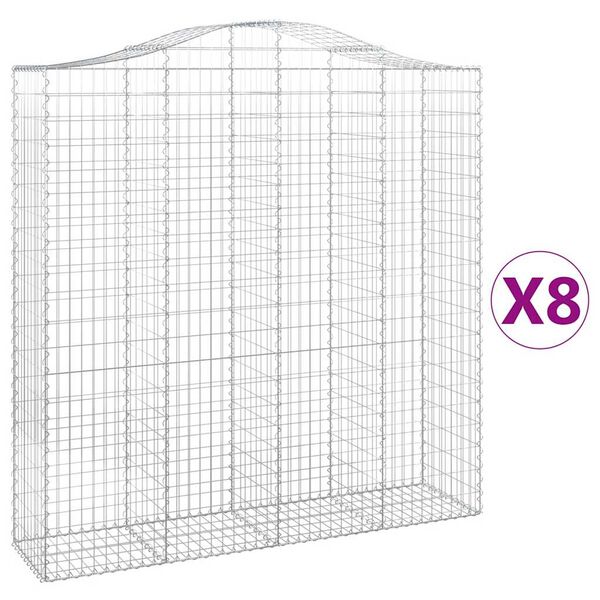 vidaXL buede gabionkurve 8 stk. 200x50x200/220 cm galvaniseret jern