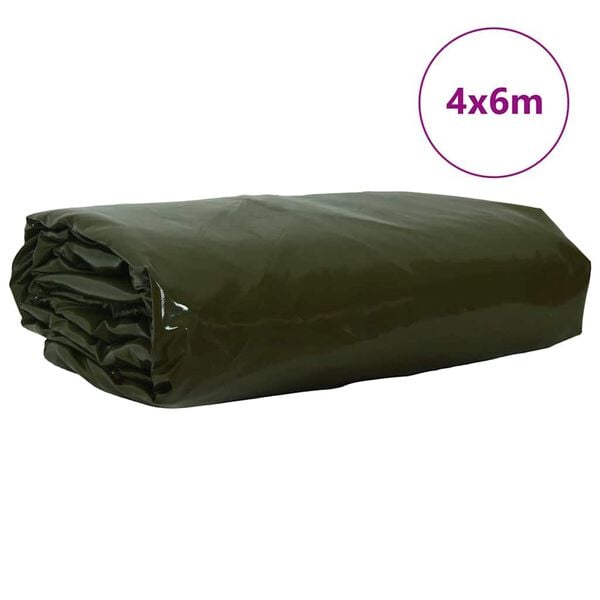 vidaXL Tarpaulin 650g / m&sup2; Oliven gr&oslash;n 4 x 6 m L&aelig;rred med PVC-bel&aelig;gning