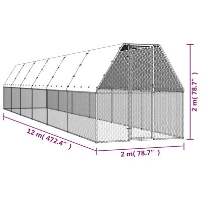 vidaXL hønsegård 2x12x2 m galvaniseret stål