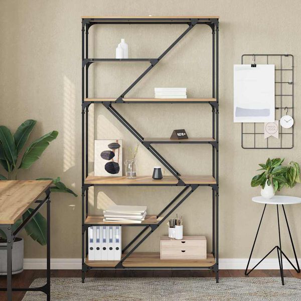 vidaXL Bogreol Artisan Egetr&aelig; 91 x 36 x 176 cm Konstrueret tr&aelig;