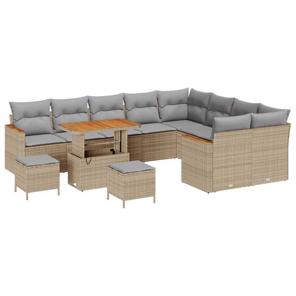 vidaXL Havesofa S&aelig;t med pude med opbevaring 12 pcs Beige Poly Rattan