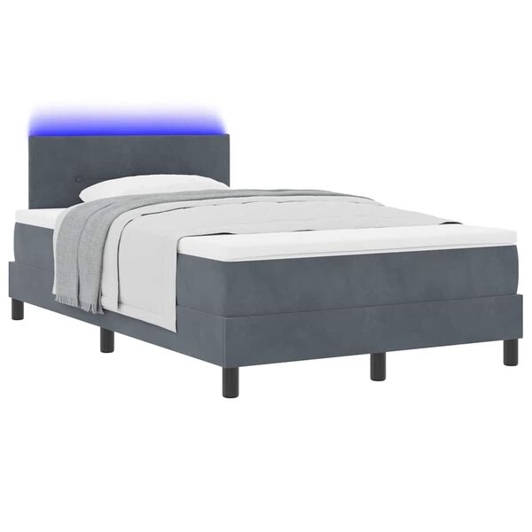 vidaXL LED Box Spring Bed med madras M&oslash;rkegr&aring; 120 x 200 cm Fl&oslash;jl