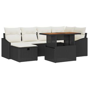 vidaXL Havesofa S&aelig;t 7 pcs Sort polyrattan