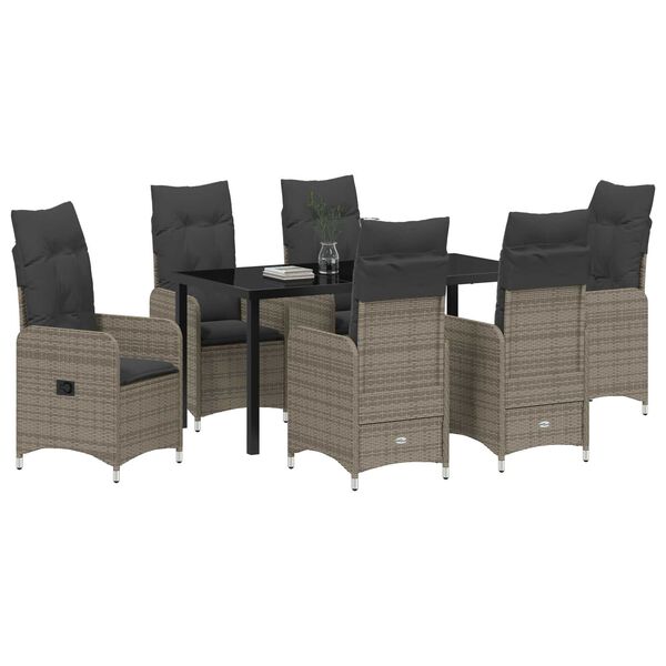 vidaXL Have Spisebordssæt med pude 7 pcs Grå Poly rattan