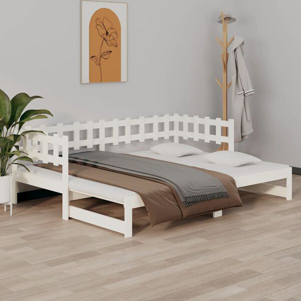 vidaXL daybed med udtr&aelig;k 2x(90x190) cm massivt fyrretr&aelig; hvid