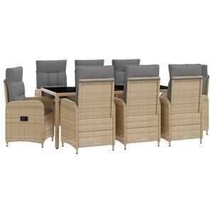 vidaXL Udend&oslash;rs spise s&aelig;t 9 stk. Beige og lys gr&aring; polyrattan