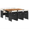 vidaXL spisebordssæt til haven 7 dele med hynder polyrattan sort