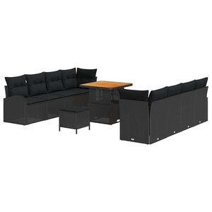 vidaXL Havesofa S&aelig;t med pude 11 pcs Sort polyrattan