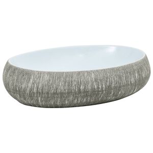 vidaXL h&aring;ndvask til bordplade 59x40x15 cm oval keramik gr&aring; og bl&aring;