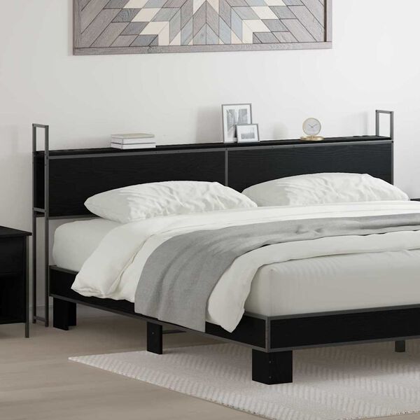 vidaXL Opbevaringshovedgavl med Opladningsstation Sort eg 200 cm