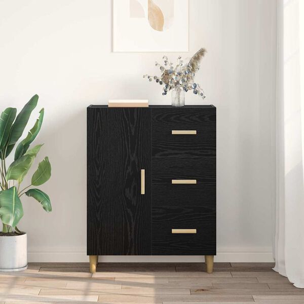 vidaXL Sideboard med skuffe Sort eg 34 x 69,5 x 90 cm Konstrueret tr&aelig;