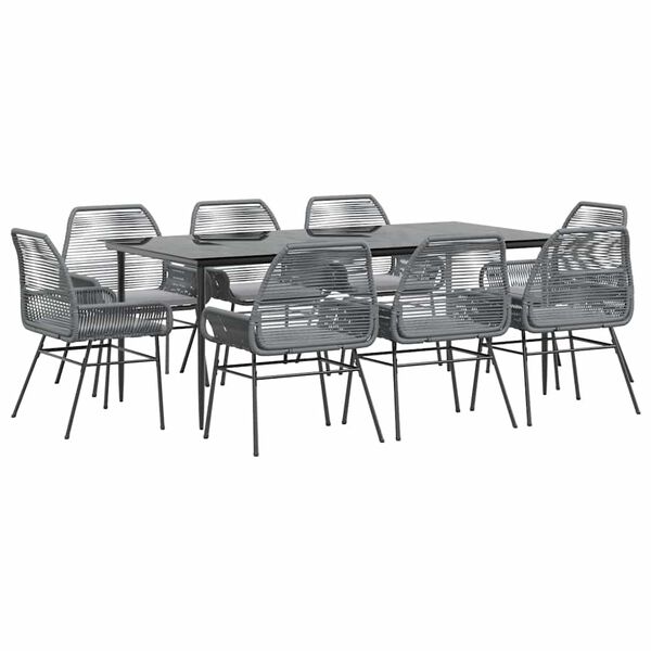vidaXL 9 dele spisebordss&aelig;t til haven med hynder polyrattan glas gr&aring;