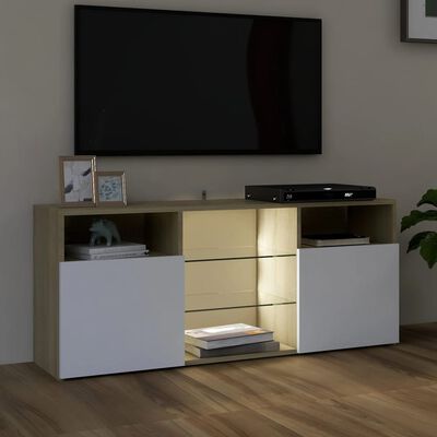 vidaXL tv-bord med LED-lys 120x30x50 cm hvid og sonoma-eg