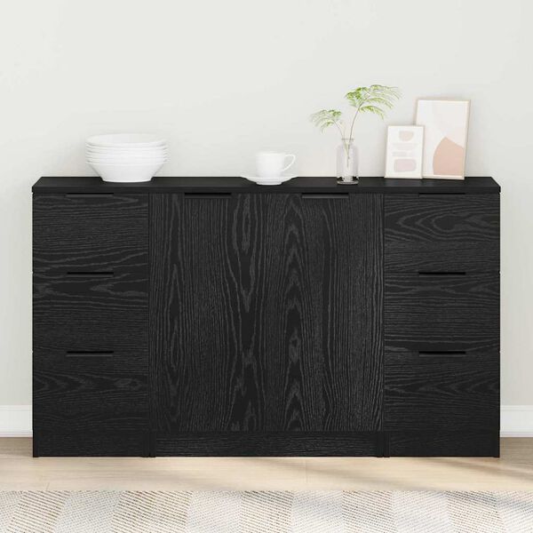 vidaXL Sideboard med skuffe 3 pcs Sort eg Konstrueret tr&aelig;