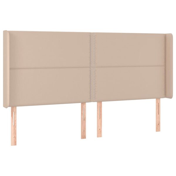 vidaXL sengegavl med LED-lys 183x16x118/128 cm kunstl&aelig;der cappuccino