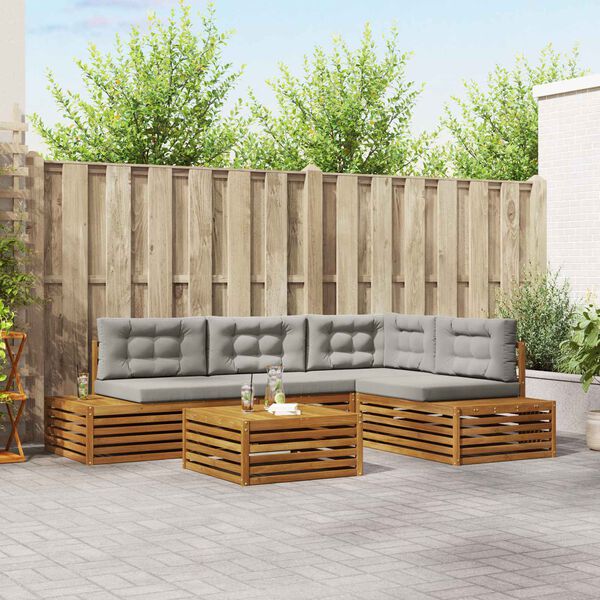 vidaXL Udend&oslash;rs sofagruppe med pude 5 Stk Naturlig og Lys Gr&aring;