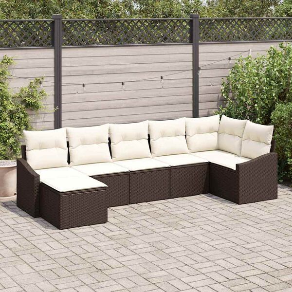 vidaXL Havesofa S&aelig;t med pude 7 pcs Brun og Creme polyrattan