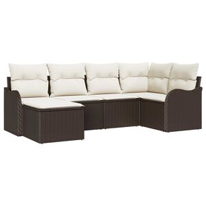vidaXL Havesofa S&aelig;t med pude 6 pcs Brun og hvid Poly rattan