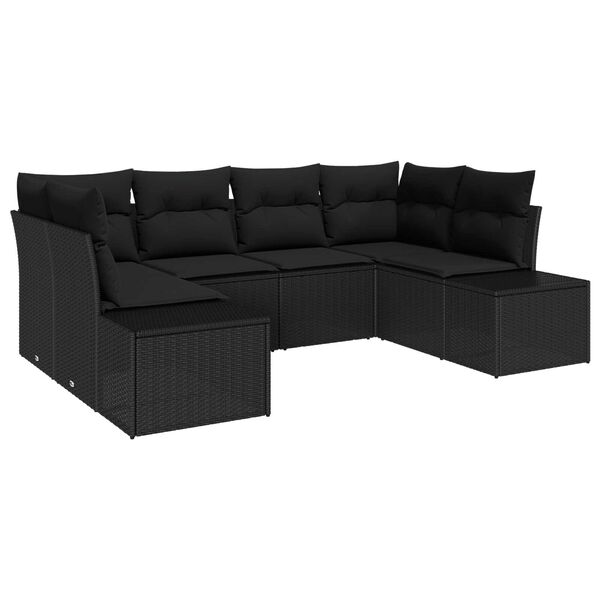 vidaXL Havesofa S&aelig;t med pude 6 pcs Sort polyrattan