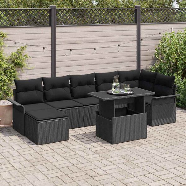 vidaXL Havesofa S&aelig;t med pude 8 pcs Sort Poly rattan
