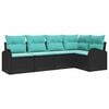 vidaXL Havesofa S&aelig;t med pude 5 pcs Sort og turkis polyrattan