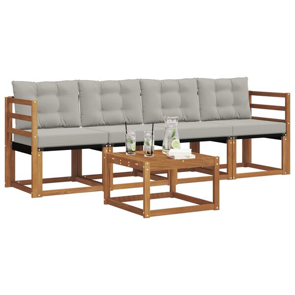 vidaXL Udend&oslash;rs sofagruppe med pude 5 pcs Naturlig og Lys Gr&aring;