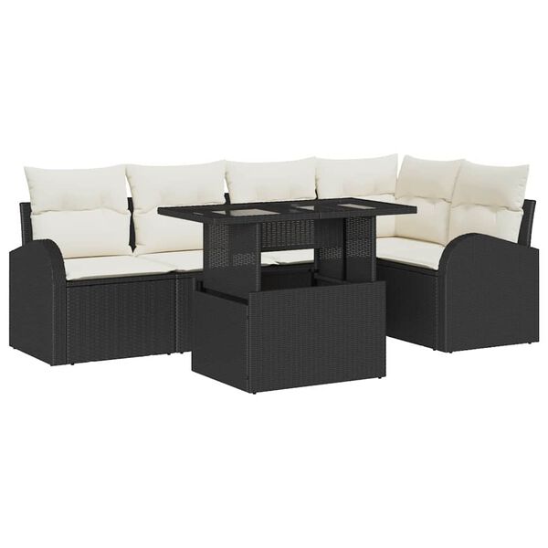 vidaXL Havesofa S&aelig;t med opbevaring 6 pcs Sort og Cream polyrattan