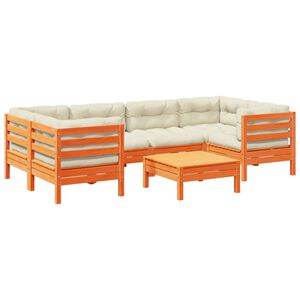 vidaXL sofas&aelig;t til haven 7 dele med hynder massivt fyr gyldenbrun