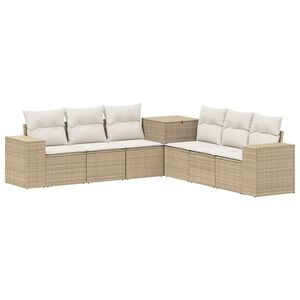 vidaXL Sofa S&aelig;t 7 stk. Beige og cremehvid Poly Rattan og St&aring;l