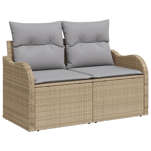 vidaXL Havesofa Sæt med pude med opbevaring 8 pcs Beige Poly Rattan