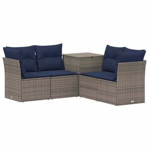 vidaXL Sofa S&aelig;t 5 stk. Gr&aring; og Marinebl&aring; Poly Rattan og St&aring;l