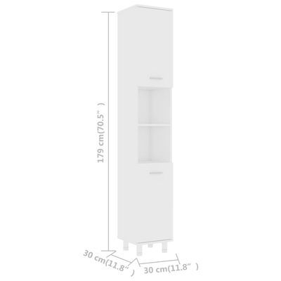 vidaXL badeværelsesskab 30x30x179 cm spånplade hvid