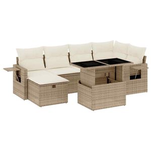 vidaXL sofas&aelig;t til haven 7 dele med hynder polyrattan beige
