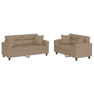 vidaXL sofas&aelig;t 2 dele med puder kunstl&aelig;der cappuccinofarvet