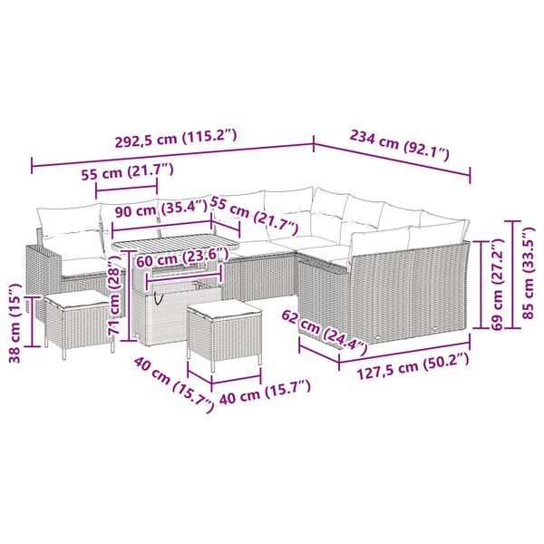 vidaXL Havesofa S&aelig;t 12 pcs Sort Polyrattan og pulverlakeret st&aring;l