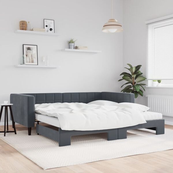 vidaXL daybed med udtræk og madras 100x200 cm velour mørkegrå