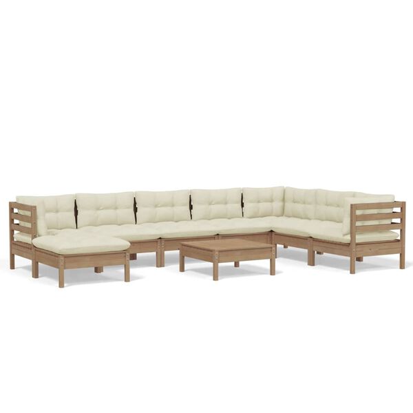 vidaXL lounges&aelig;t til haven 9 dele med hynder fyrretr&aelig; gyldenbrun