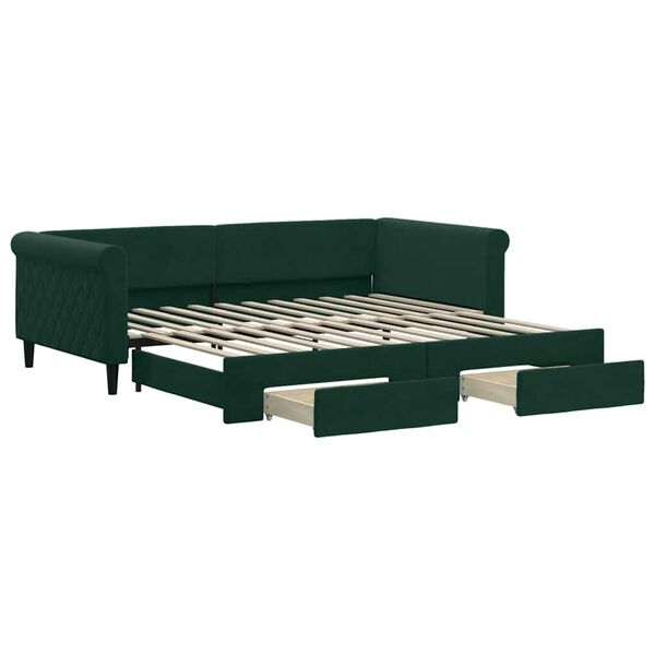 vidaXL daybed med udtr&aelig;k og skuffer 100x200 cm velour m&oslash;rkegr&oslash;n