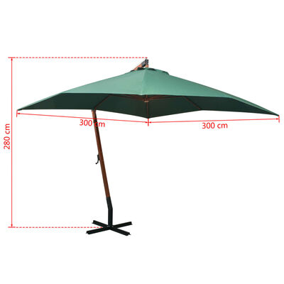 vidaXL hængende parasol 300 x 300 cm træstang grøn